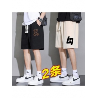 樂希源【兩條裝】短褲男士夏季冰絲休閑寬松大褲衩潮流五分中褲沙灘褲 70...